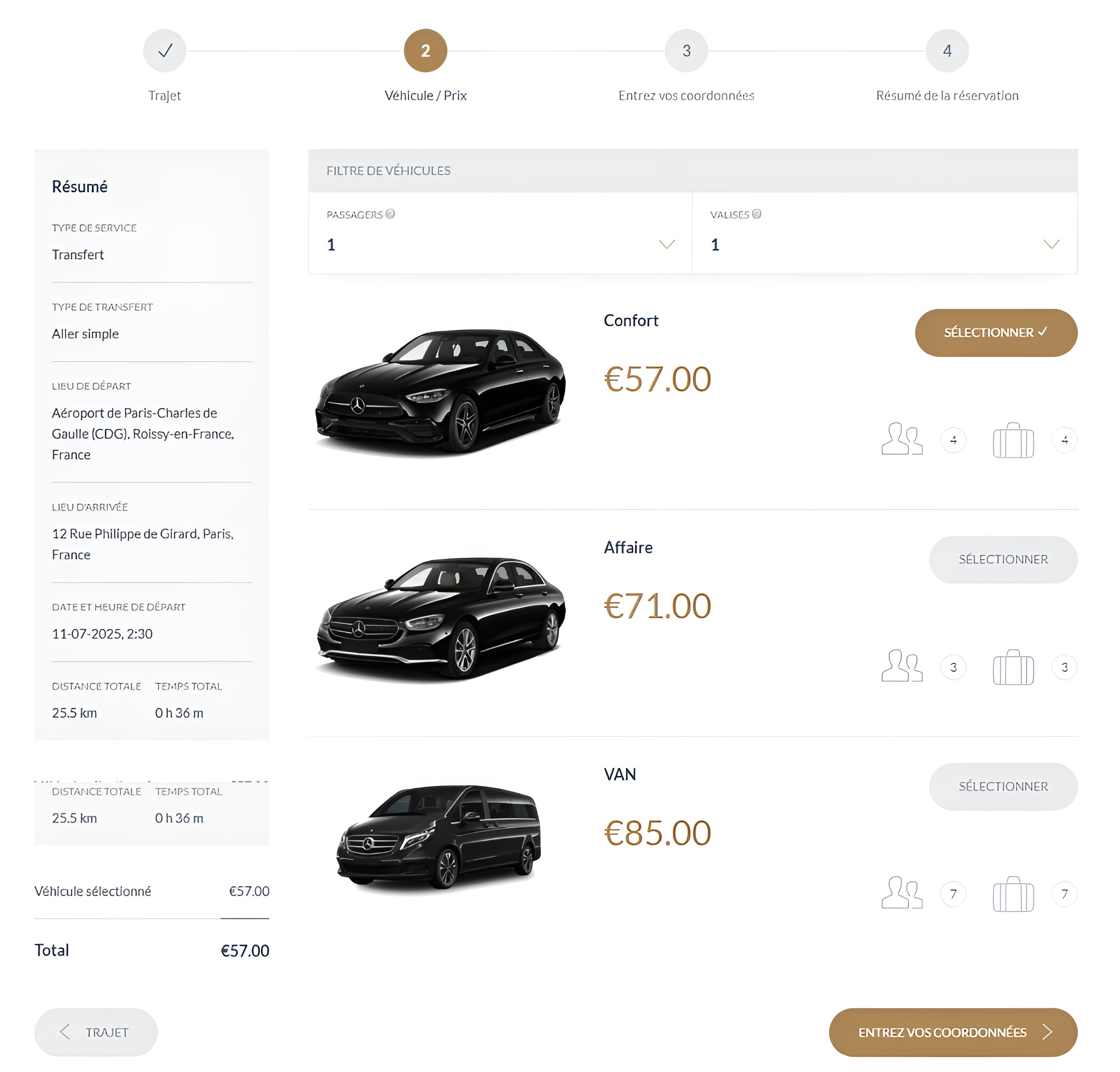 Calculateur Lychio pour estimer les tarifs sur un site internet VTC